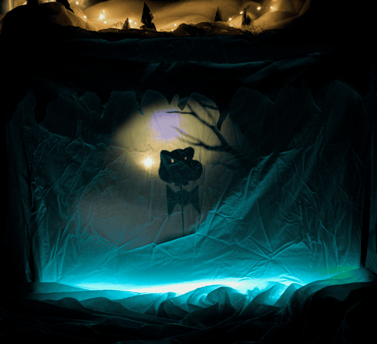 Gus dans un tunnel sous la neige.